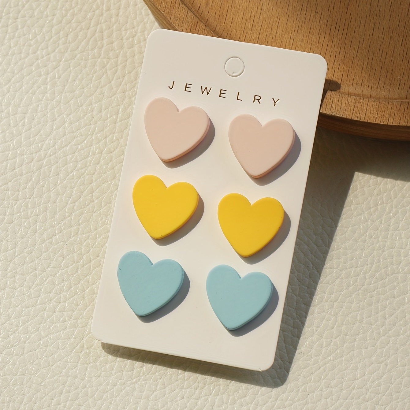 3 Pairs Heart Shape Stud Earrings Set - Sexy Style Polymer Clay Texture